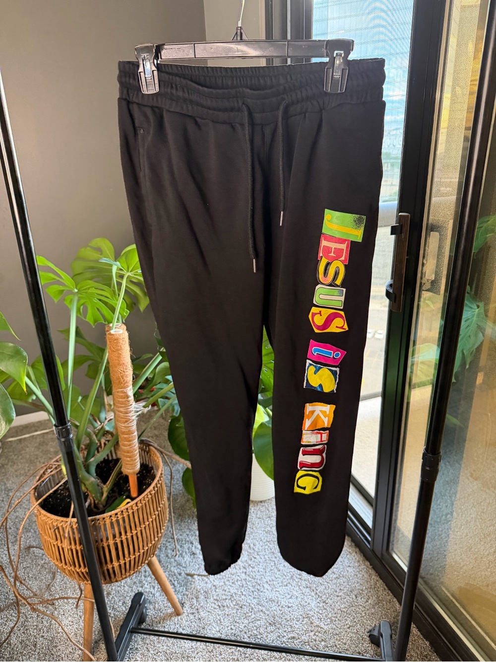 JESUS IS KING Size M Jesus is King Black Track Joggers with Multicolor